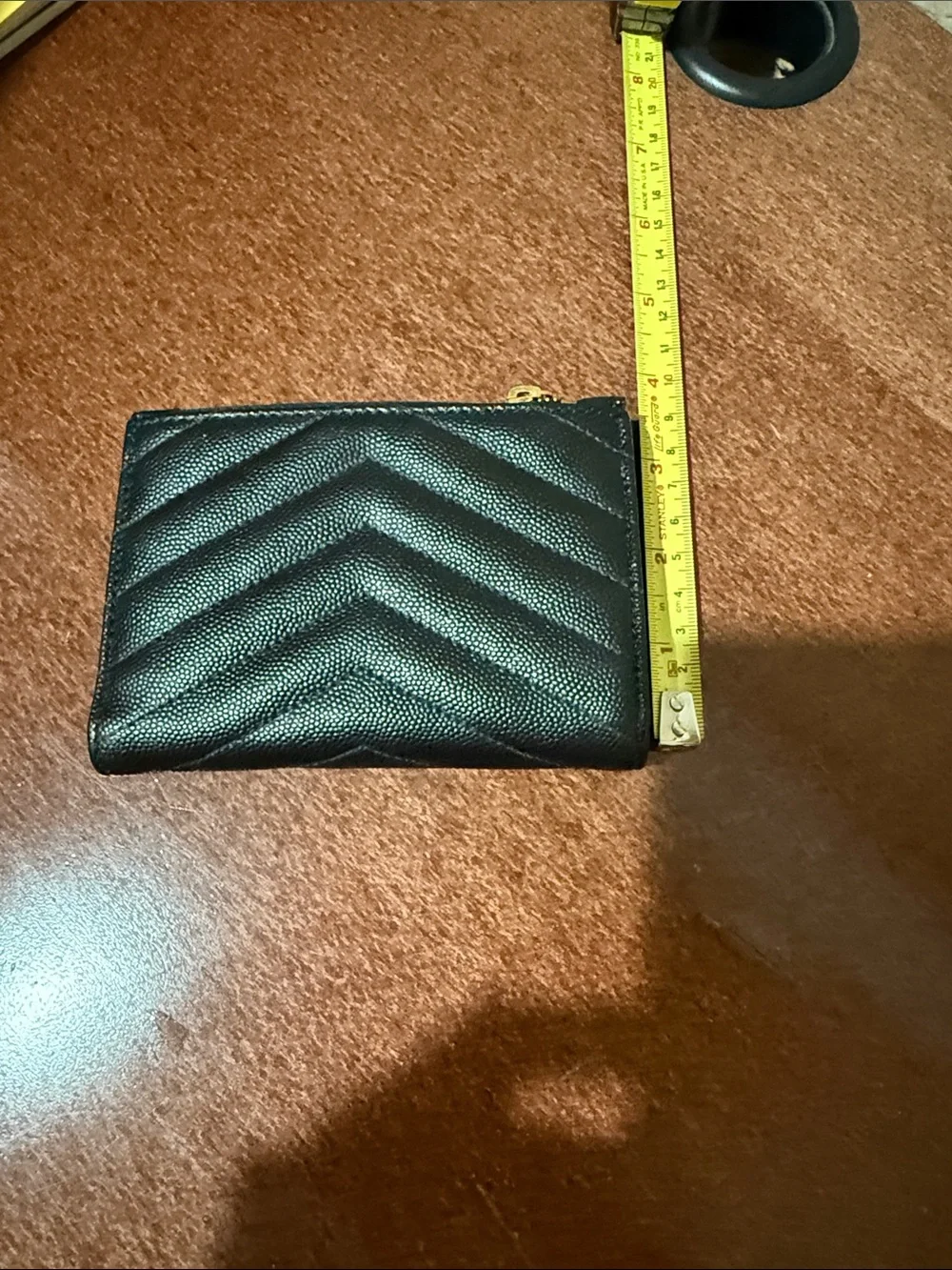 Saint Laurent Black Quilted Leather Zip Wallet with Gold YSL Emblem